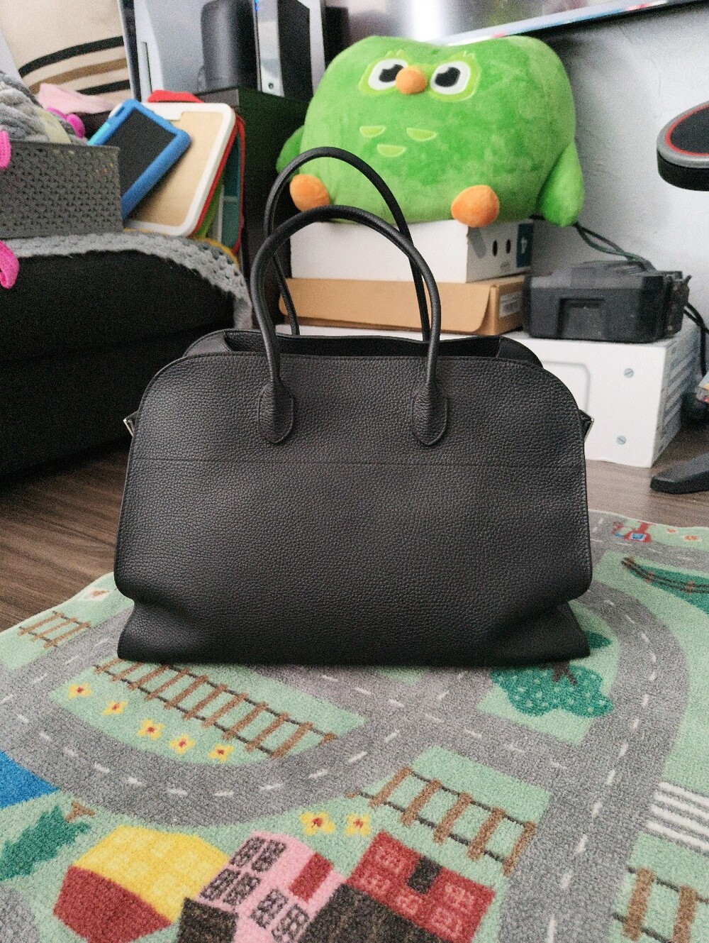 Black Leather Top-Handle /Women's Men's Bag